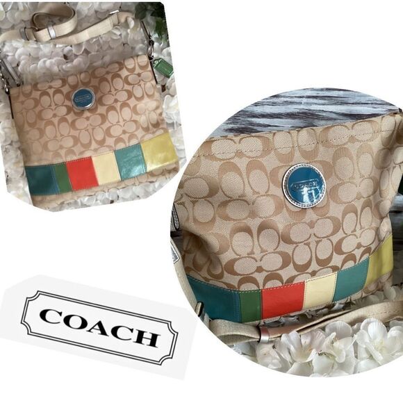 Vintage Coach Beige/Tan Colorblock Logo Adjustable Crossbody/Shoulder Bag. EUC - Picture 1 of 7